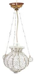 Three Gilt Metal and Glass Beaded SingleLight Chandeliers