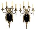 A Pair of Louis XVI Style Gilt Bronze and Beaded Crystal FourLight Wall Sconces