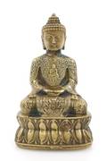 Small Gilt Bronze Seated Buddha Sculpture Marked