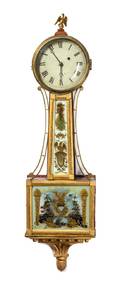 An American Federal Giltwood and Mahogany Cased Banjo Clock
