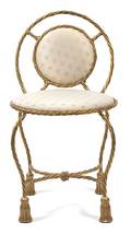 A Hollywood Regency Gilt Metal Rope and Tassel Vanity Chair