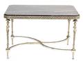 A Neoclassical Style Silvered Metal Black Marble Top Coffee Table