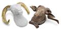 Two Composition Rams Head Wall Mounts