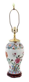 A Chinese Export Painted Porcelain Lamp