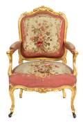An Italian Louis XV Style Giltwood Fauteuil
