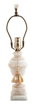 A Continental Carved Alabaster UrnForm Table Lamp