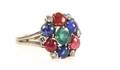14k White Gold Ring w Ruby Sapphire  Emerald