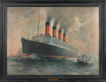 Cunard Line  lithograph on tin of the ship  Aquitana