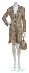 A Fendi Silver Beaded and Embroidered Coat Ensemble