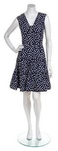 An Oscar de la Renta Navy and White Polka Dot Dress