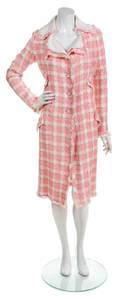 A Chanel Pink and White Boucle Plaid Coat
