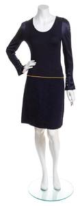 A Chanel Boutique Navy Knit Boucle and Silk Long Sleeve Dress