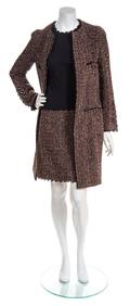 A Chanel Black Knit and Boucle Dress and Jacket Ensemble