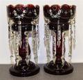 A Pair of Ruby Glass Mantle Lustres