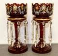 A Pair of Ruby Glass Mantle Lustres