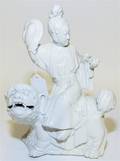 A Blanc de Chine Figure of a Woman on a Fu Lion