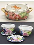A Group of Chinese Export and Export Style Tobacco Leaf Porcelain Articles