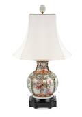 Bulbous Chinese Rose Medallion Lidded Urn Lamp