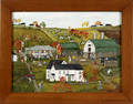 Oil on board landscape with a farm scene