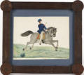 Watercolor drawing of a soldier on horseback