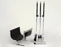 CHROMED STEEL LEATHER AND LUCITE FIREPLACE TOOLS