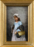 Painted porcelain plaque of a young girl
