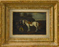 Continental oil on panel of a man and a horse 18th c