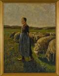 Oil on canvas of a girl with sheep
