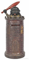 Cast iron Giant in Tower mechanical bank manufactured by John Harper  Company