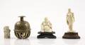 Group of 3 Asian Figurines  1 Bronze Hand Bell