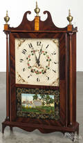 American mahogany pillar and scroll mantel clock