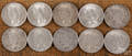 Ten silver Peace dollars