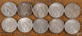 Ten silver Peace dollars