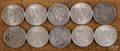 Ten silver Peace dollars