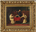 Continental oil on canvas interior with monks playing music