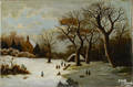Oil on canvas winter landscape 19th c