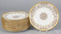 Set of twelve Coalport porcelain plates with gilt decoration