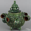 Redware green glaze covered tureen