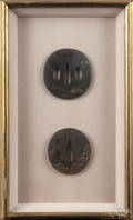 Two Japanese iron tsuba with copper appliqus