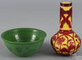 Yellow and red Peking glass vase