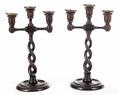 Pair of English oak candelabra