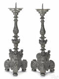 Pair of German pewter Rococoform ecclesiastical pricket sticks