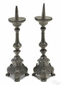 Pair of Belgian pewter ecclesiastical pricket sticks ca 1800