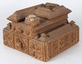 Large tramp art carved sewing box