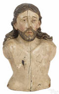 Continental carved and painted bust of Christ 18th19th c