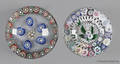 Two millefiori paperweights with white latticino grounds