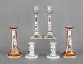 Three pairs of porcelain candlesticks