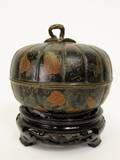 Oriental Hand Painted Metal Pumpkin Vessel