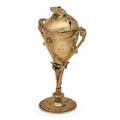 Figural bronze cup with cover