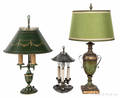 Three tin table lamps